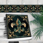 Luxe Fleur-de-lis - Abalone Shell en Goud Tegeltje