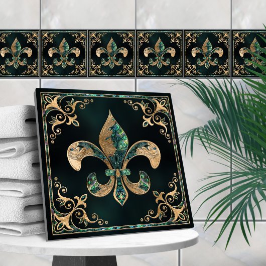 Luxe Fleur-de-lis - Abalone Shell en Goud Tegeltje