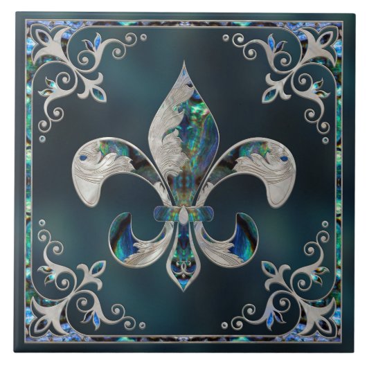 Luxe Fleur-de-lis - Abalone Shell en Pearl Tegeltje (Voorkant)