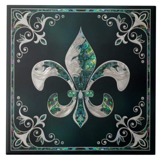Luxe Fleur-de-lis - Abalone Shell en Pearl Tegeltje (Voorkant)