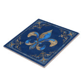 Luxe Fleur-de-lis - blauw marmer en goud Tegeltje (Zijkant)