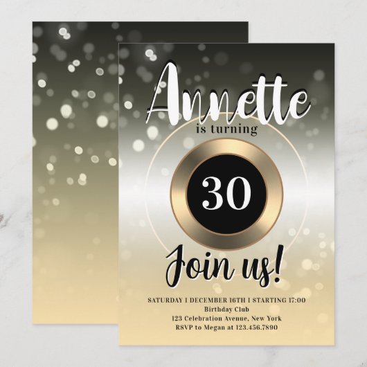 Luxe flitter sparkly verjaardagsfeestje kaart (Voorkant / Achterkant)