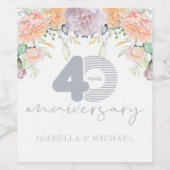 Luxe Floral 40e bruiloft Jubileum Wijn Etiket (Enkel label)