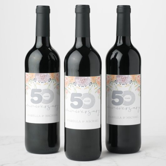 Luxe Floral 50e bruiloft Jubileum Wijn Etiket (Flessen)