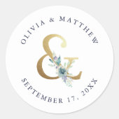 Luxe Floral Ampersand Wedding Monogram Ronde Sticker (Voorkant)