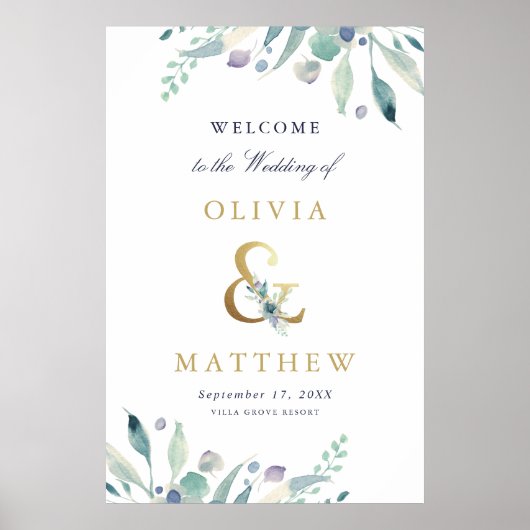 Luxe Floral Ampersand Wedding Welcome Sign Poster (Voorkant)