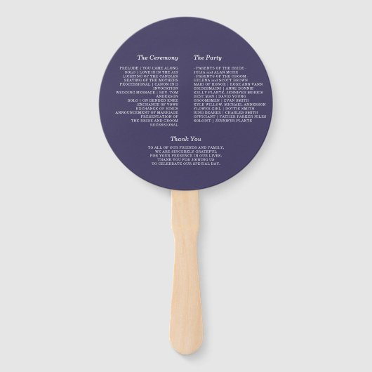 Luxe Floral Anemone Paarse bruiloft programma Handwaaier (Achterkant)