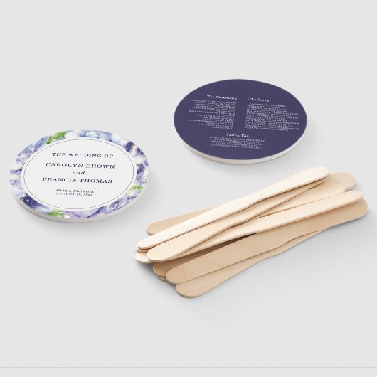 Luxe Floral Anemone Paarse bruiloft programma Handwaaier (Niet-gemonteerd)