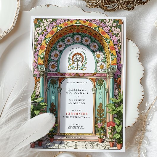 Luxe Floral Arch Art Nouveau bruiloft Kaart