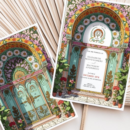 Luxe Floral Arch Art Nouveau bruiloft Kaart