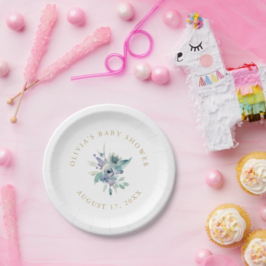 Luxe Floral Baby shower Papieren Bordje (Feest)