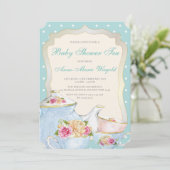 Luxe Floral Baby shower Tea Polka dot Kaart (Staand voorkant)