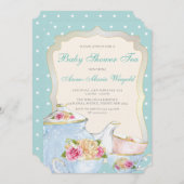 Luxe Floral Baby shower Tea Polka dot Kaart (Voorkant / Achterkant)