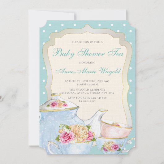 Luxe Floral Baby shower Tea Polka dot Kaart (Voorkant)