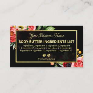 Luxe Floral Black Spa Ingredients Instructies Visitekaartje