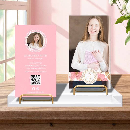 Luxe Floral Botanical Monogram Crest Logo Brand Visitekaartje