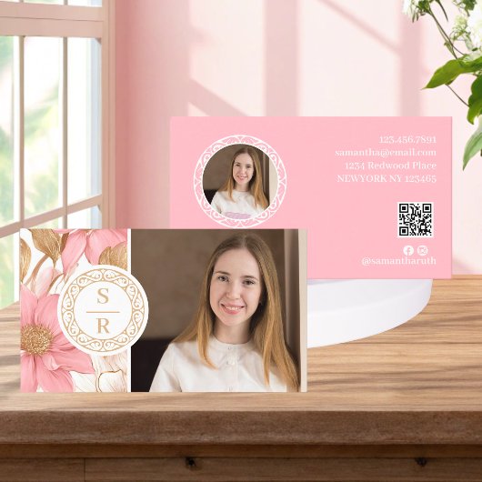 Luxe Floral Botanical Monogram Crest Logo Brand Visitekaartje