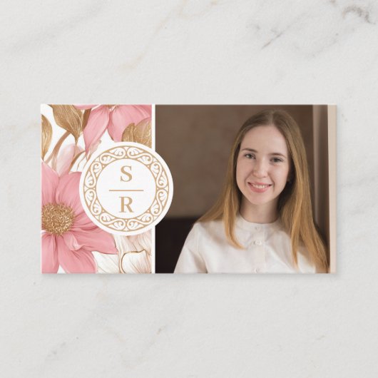 Luxe Floral Botanical Monogram Crest Logo Brand Visitekaartje (Voorkant)