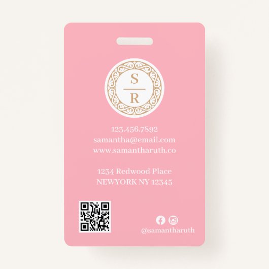 Luxe Floral Botanisch Monogram Logo Waterverf Badge (Achterkant)