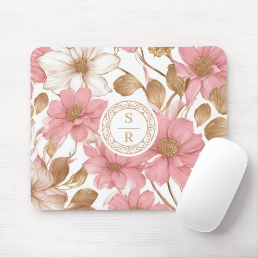 Luxe Floral Botanisch Monogram Logo Waterverf Muismat (Met muis)