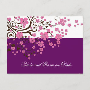 Luxe Floral Cherry Blossom Paarse Save date card Aankondigingskaart
