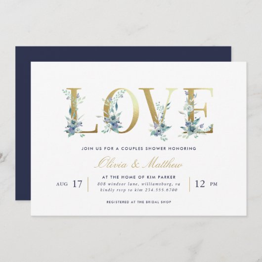 Luxe Floral Couples Shower Invitation Kaart (Voorkant / Achterkant)