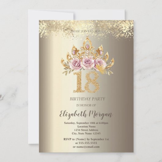 Luxe Floral Crown Gold Confetti 18e verjaardag Kaart (Voorkant)