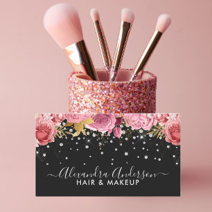 Luxe Floral Diamond Glitter Visitekaartje