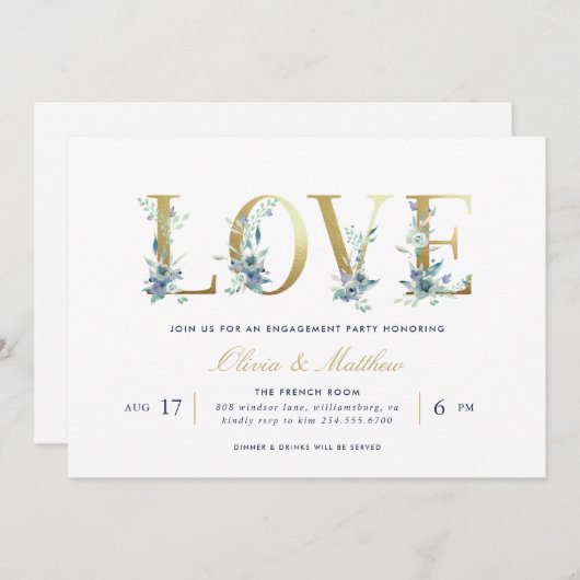 Luxe Floral Engagement Party Kaart (Voorkant / Achterkant)