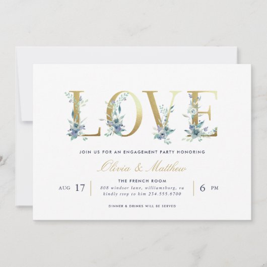 Luxe Floral Engagement Party Kaart (Voorkant)