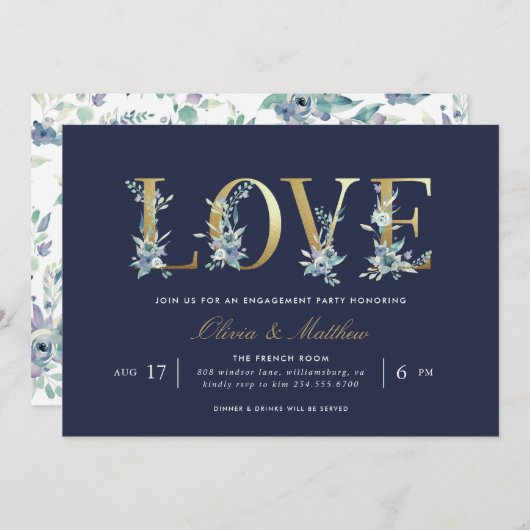 Luxe Floral Engagement Party Kaart (Voorkant / Achterkant)