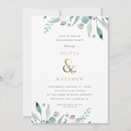 Luxe Floral Engagement Party Kaart (Voorkant)