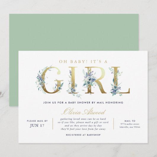 Luxe Floral Girl Baby shower per Mail Kaart (Voorkant / Achterkant)