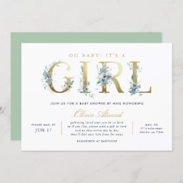Luxe Floral Girl Baby shower per Mail Kaart