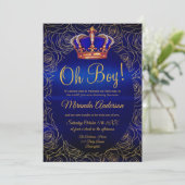 Luxe Floral Gold Royal Blue Baby shower Kaart (Staand voorkant)