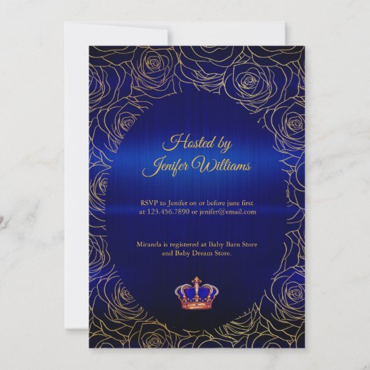 Luxe Floral Gold Royal Blue Baby shower Kaart (Achterkant)