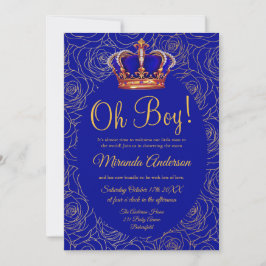 Luxe Floral Gold Royal Blue Baby shower Kaart