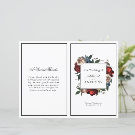 Luxe Floral Lijst Folded Wedding Programme (Staand voorkant)