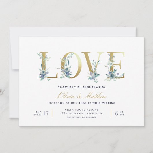 Luxe Floral Love bruiloft uitnodiging (Voorkant)