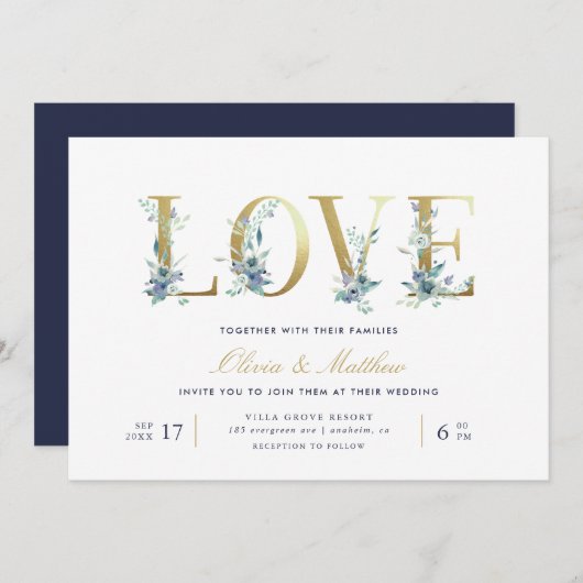 Luxe Floral Love bruiloft uitnodiging (Voorkant / Achterkant)