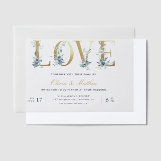 Luxe Floral Love Wedding Vellum Uitnodigingen (Offset)