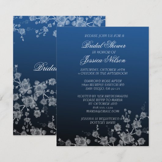 Luxe Floral Peony Denim bruids uitnodiging (Voorkant / Achterkant)