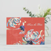 Luxe Floral Red Wedding Save the Date (Staand voorkant)