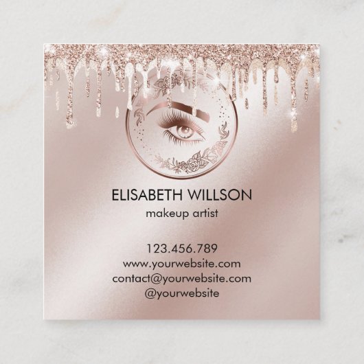 Luxe Floral Roos Gold Lashes Circle Eyes Brows Vierkante Visitekaartje (Achterkant)