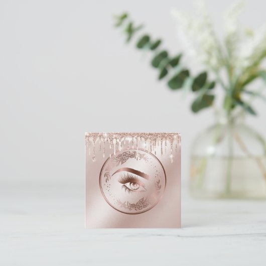 Luxe Floral Roos Gold Lashes Circle Eyes Brows Vierkante Visitekaartje (Staand voorkant)
