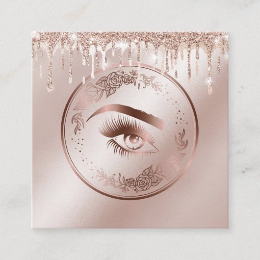 Luxe Floral Roos Gold Lashes Circle Eyes Brows Vierkante Visitekaartje (Voorkant)
