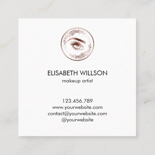 Luxe Floral Roos Gold Lashes Circle Eyes Brows Vierkante Visitekaartje (Achterkant)