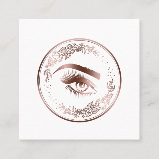 Luxe Floral Roos Gold Lashes Circle Eyes Brows Vierkante Visitekaartje (Voorkant)