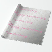 Luxe Floral Roos Happy Silver 25th Jubileum Cadeaupapier (Uitgerold)