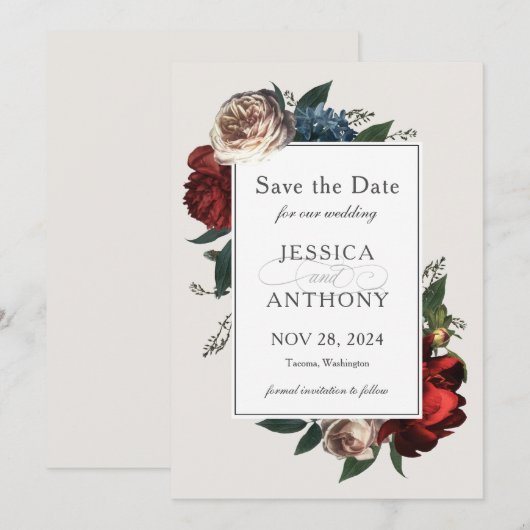 Luxe Floral Save the Date for Wedding (Voorkant / Achterkant)